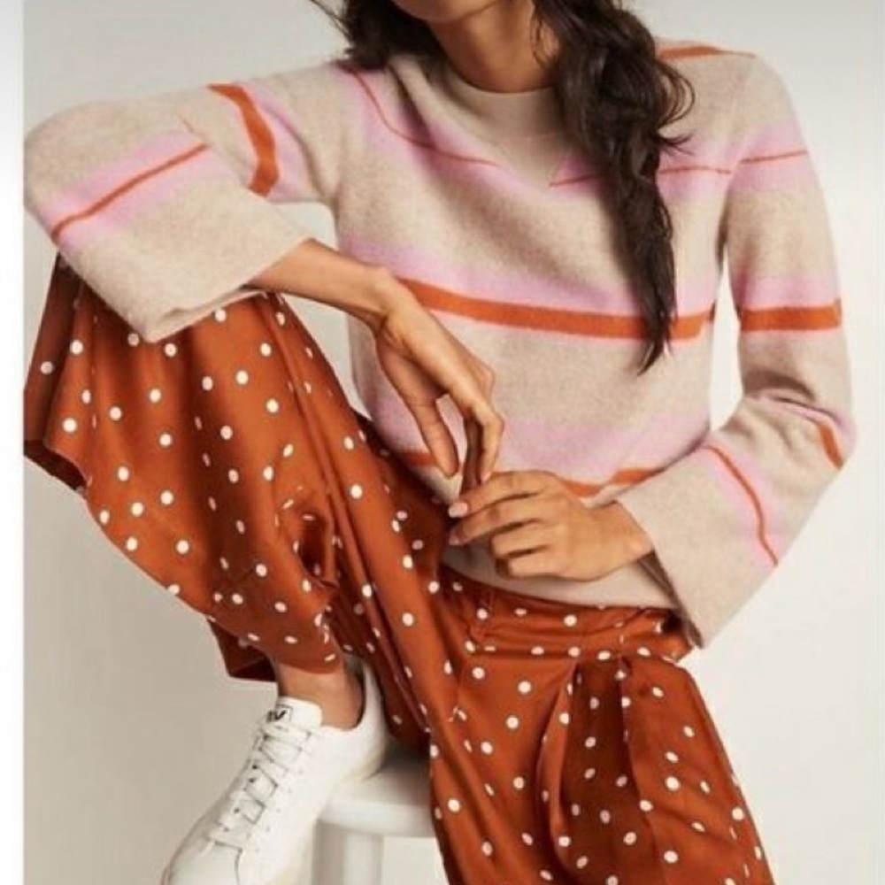 Anthropologie Rust Polka Dot Wide-Leg Trousers
